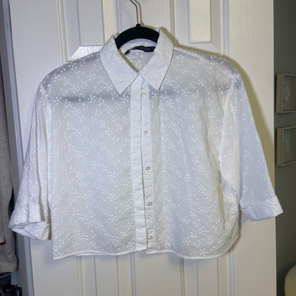 Zara White Textured Blouse